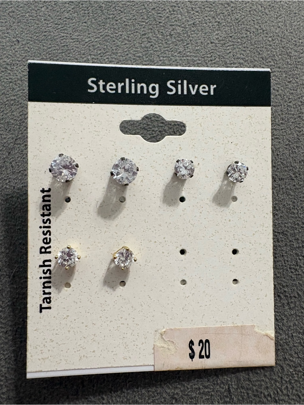 3 Pair Sterling Cubic Zirconia Stud Earrings New 1 Vermeil And 2 Silver 925